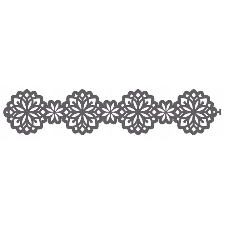 Függönyszalag 5905247125484, áttört virágmintával (mandala), dupla ragasztású anyag, lézerrel vágott, szürke, 34 x 7 cm