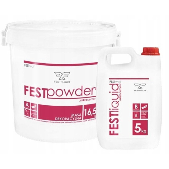 Микроцимент Festfloor FESTWALL Life комплект 21,5 кг (16,5 кг FESTpowder + 5 кг FESTliquid), за стени, тавани, мебели и мокри зони