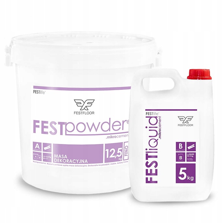 Микроцимент за подове Festfloor Life FINO, комплект 17,5 кг (12,5 кг прах + 5 кг течен полимер), много фина гранулация