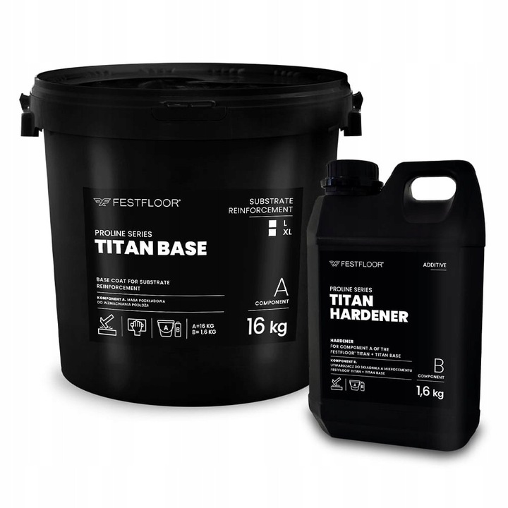 Грунд за микроцимент Festfloor Titan Base, двукомпонентен за укрепване на основата, версия L с агрегат 0,5 mm, неоцветен, 16 kg + 1,6 kg