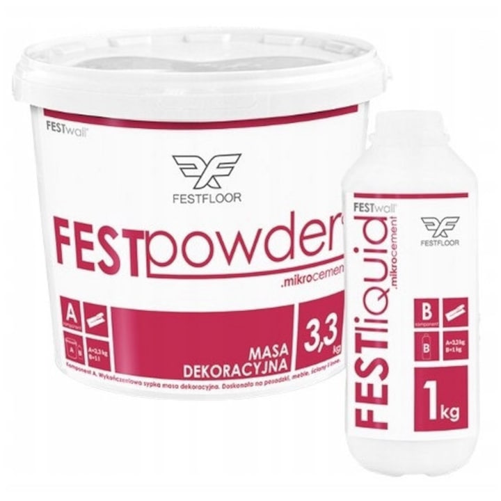 Микроцимент Festfloor FESTwall Life, комплект 4,3 кг (3,3 кг прах + 1 кг течен полимер), бял