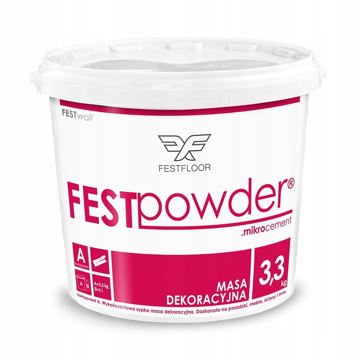 Микроцимент Festfloor FESTwall Life, комплект 4,3 кг (3,3 кг прах + 1 кг течен полимер), бял
