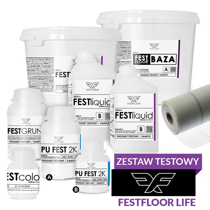 Комплект за тестване на микроцимент Festfloor FESTFLOOR LIFE, пробен комплект (основа, FESTliquid B, FESTGrunt, PU FEST 2K, армираща мрежа), цвят по избор