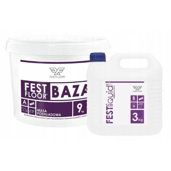 Грунд за микроцимент Festfloor BAZA L, двукомпонентен с агрегат 0,5 мм, бял, комплект 9+3 кг