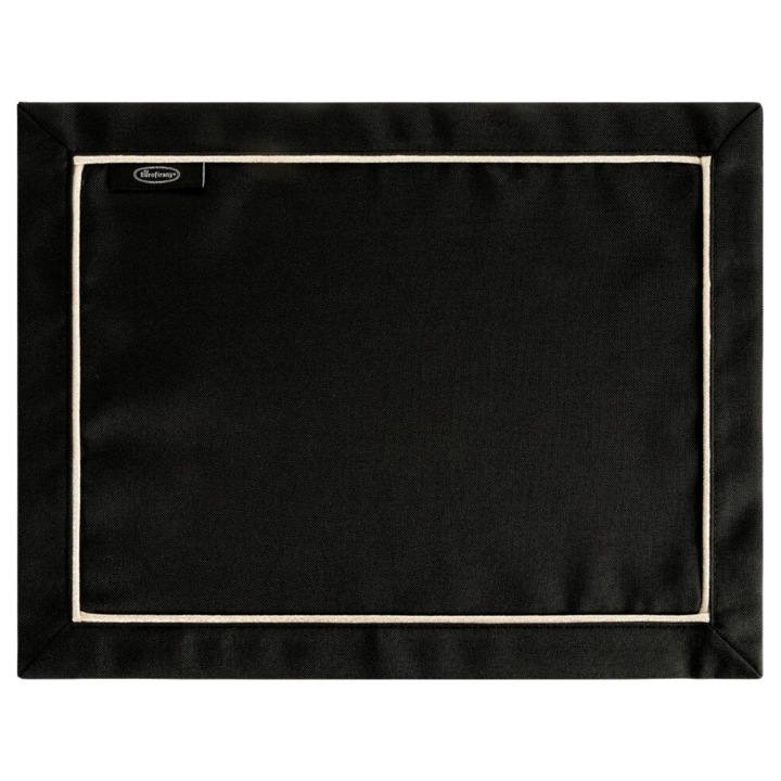 Asztali alátét szett, Eurofirany, 100 x 120 cm, Fekete, Konyha, 100% Poliészter, Ezüst szegély, Foltálló, Minőségi, 4 darab