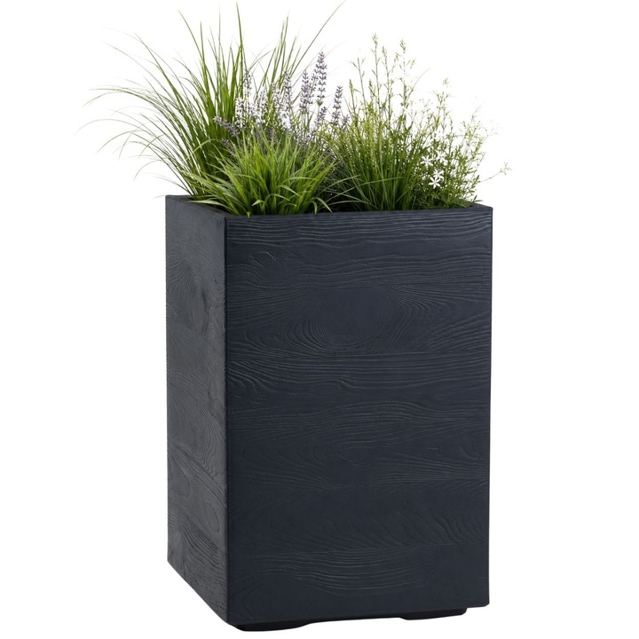 Ghiveci Mare Pe Roti, HowHomely, Model Betonique, H60x40 cm, Antracit Modern, Plastic Reciclat, Suprafata Neteda Finisata