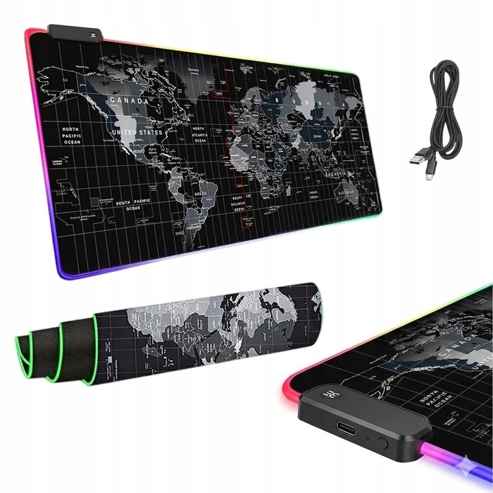 Pad gaming RGB LED XXL 80x30cm, Anti-alunecare, Impermeabil
