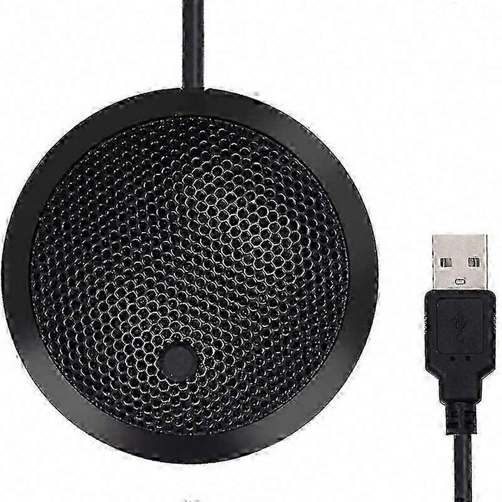 Microfon USB de conferinta E27-A116-E26885-CJ, condensator omnidirectional, buton mute cu indicator LED, plug-and-play, metal, negru