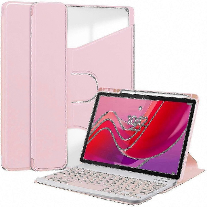 Husa cu tastatura magnetica detasabila pentru Lenovo Tab M11 (Xiaoxin Pad 11, 2024) E27-A116-E26258-CJ, PU piele si interior acrilic, rotire 360°, suport pentru stylus, roz