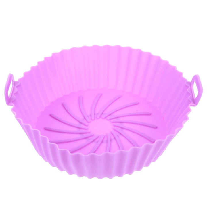 Insertie/tava pentru friteuza YANYXR BCS3113117, din silicon antiaderent, rezistenta pana la 232°C (450°F), mov, 20 x 20 x 5.8 cm