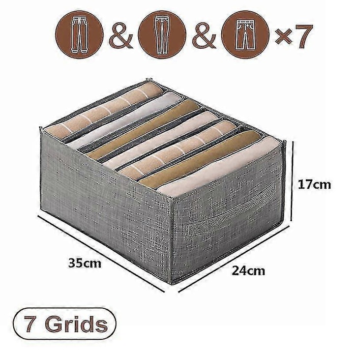 Cutie organizator pentru sertar pliabil, 7 compartimente, material netesut, gri, 35 x 24 x 17 cm