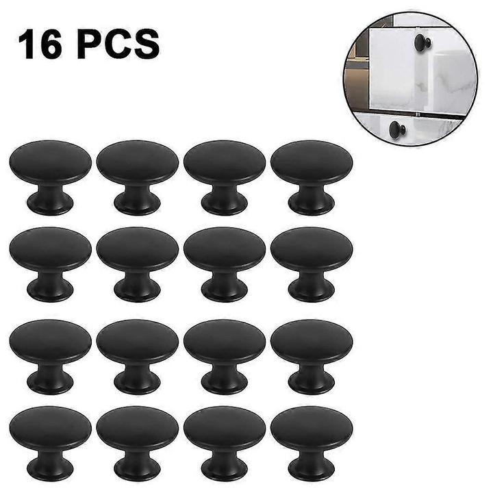Butoni pentru mobilier din aliaj de zinc, diametru 30 mm, negru, set 16 buc