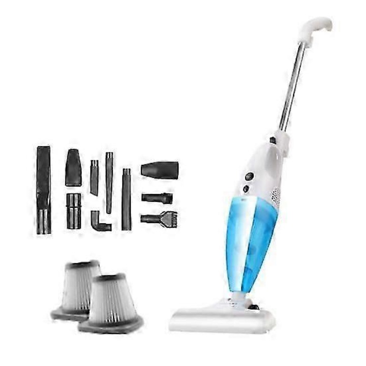 Aspirator vertical cu fir FG123K0225-260803-10844, convertibil in handheld, putere aspirare 14 kPa, perie V anti-incurcare, cablu 5 m, usor, include 9 accesorii si 2 filtre, alb/bleu, 95 cm