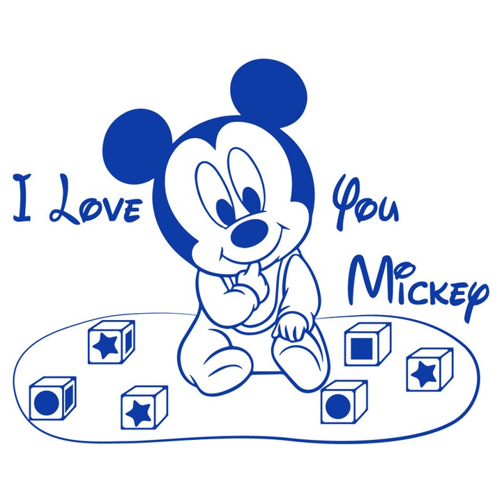 Sticker Decorativ - SMAER - LOVE MICKEY BABY - 120cm x 100cm - Albastru