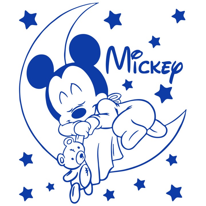 Sticker Decorativ - SMAER - DREAM ALONG WITH MICKEY - 120cm x 100cm - Albastru