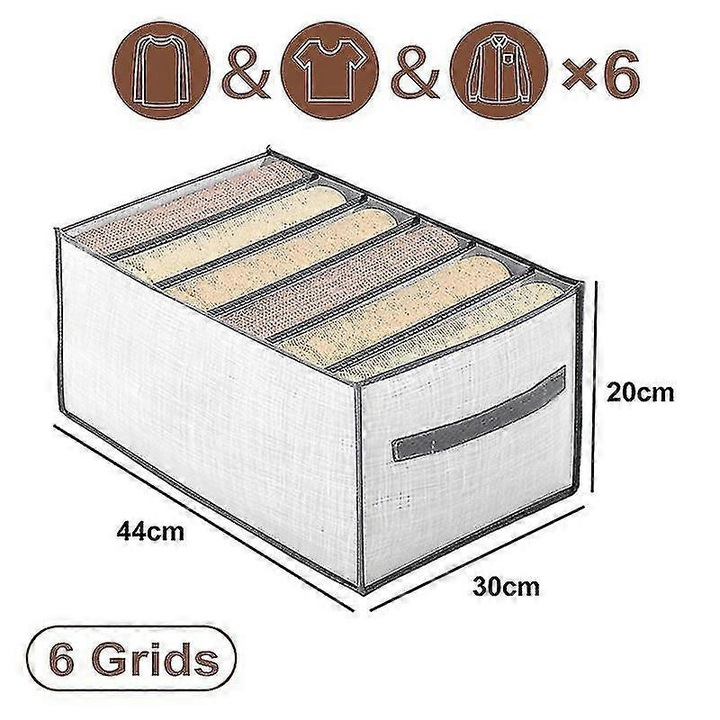 Organizator pentru sertar din material non-tesut, 6 compartimente, gri/alb, 44 x 30 x 20 cm