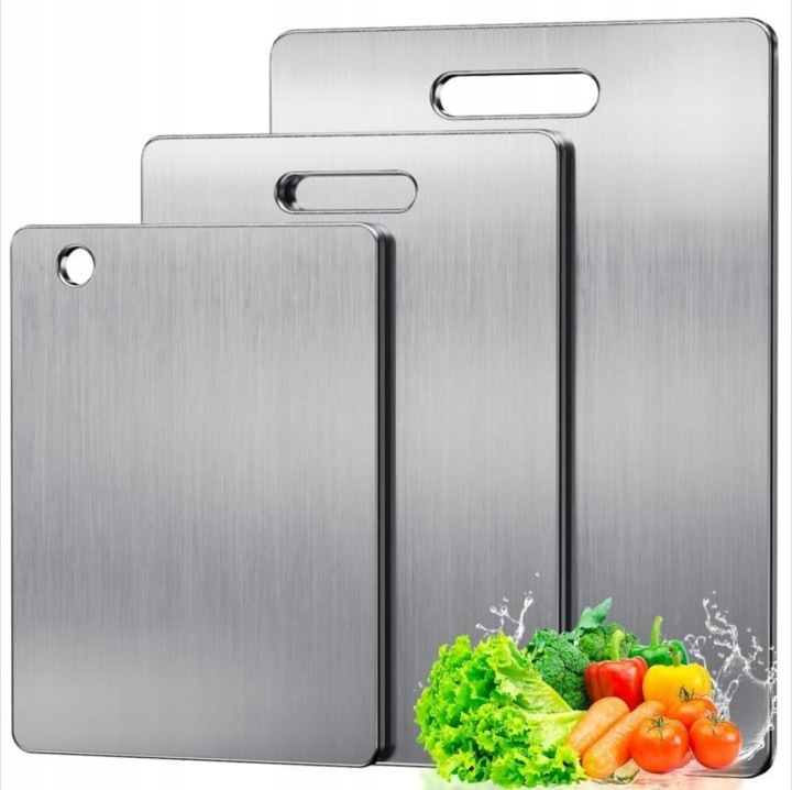 Tocator dublu fata din titan, alimentara, lavabil, pentru carne si fructe, argintiu, set 3 buc.