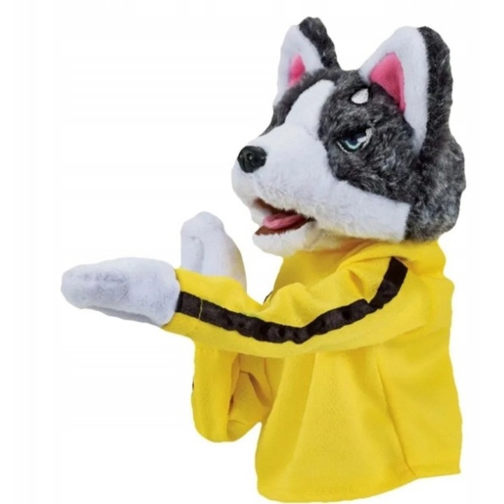 Marioneta de mana Husky Kung Fu 31CJ123-K0274-260804-3241, plus cu functie sunet, miscare gura si labe, Multicolor, 25 x 11 cm
