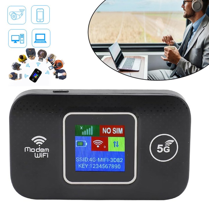 Hordozható 4G WIFI Hotspot, Hotspot Utazáshoz, Szélessávú Mobil WIFI Router 802.11 B/G/N, Mobil Utazási MIFI Hotspot, 150 Mbps Letöltés + 50 Mbps Feltöltés, Csatlakozás 10 Eszközzel