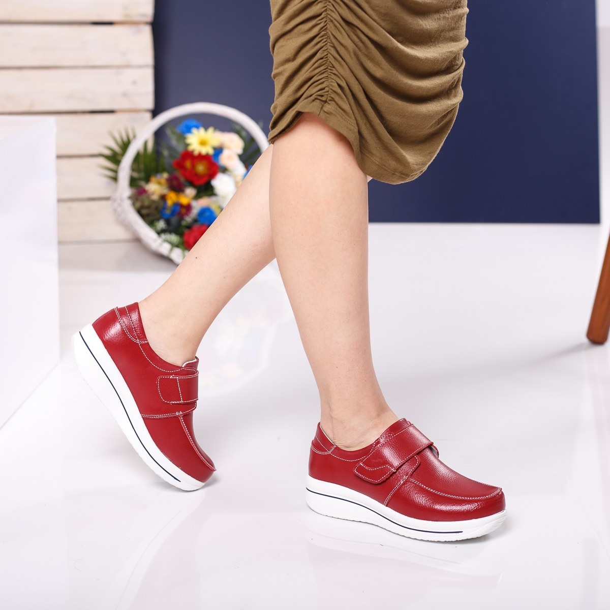 Pantofi dama Ginny rosii comozi, 38, Rosu, Piele naturala eMAG.ro