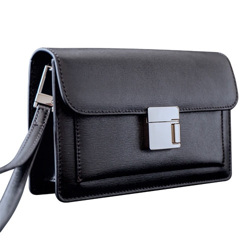 Borseta Piele Naturala de mana Black negru striat