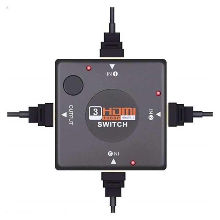 HDMI 3-portos kapcsoló K0345-0805-TDCJ-xw4719, 1080p (1920×1080), 3 HDMI bemenet, 1 kimenet, fekete