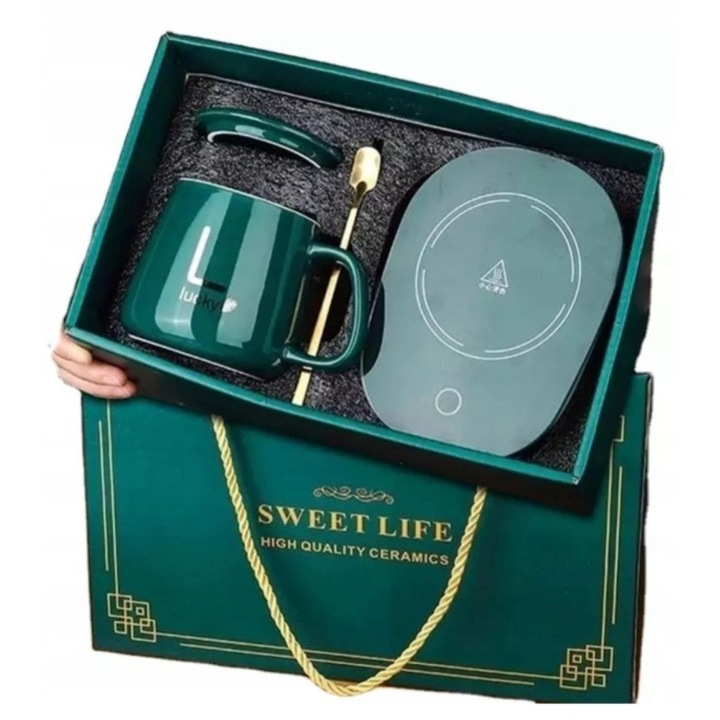 Incalzitor de ceasca electric cu cana ceramica DFUHDJ LYG12, 18 W, 0,38 l, verde