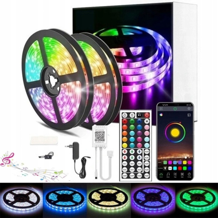 Banda LED RGB 5050 31CJ123-K0274-260804-2485, kit cu control prin aplicatie si telecomanda, multicolor, 15 m