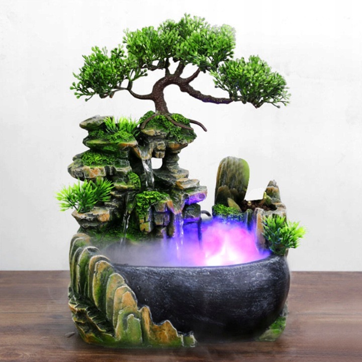 Fantana decorativa bonsai cu LED, cascada cu efect de ceata, multicolor, model 31CJ123-K0274-260804-2542