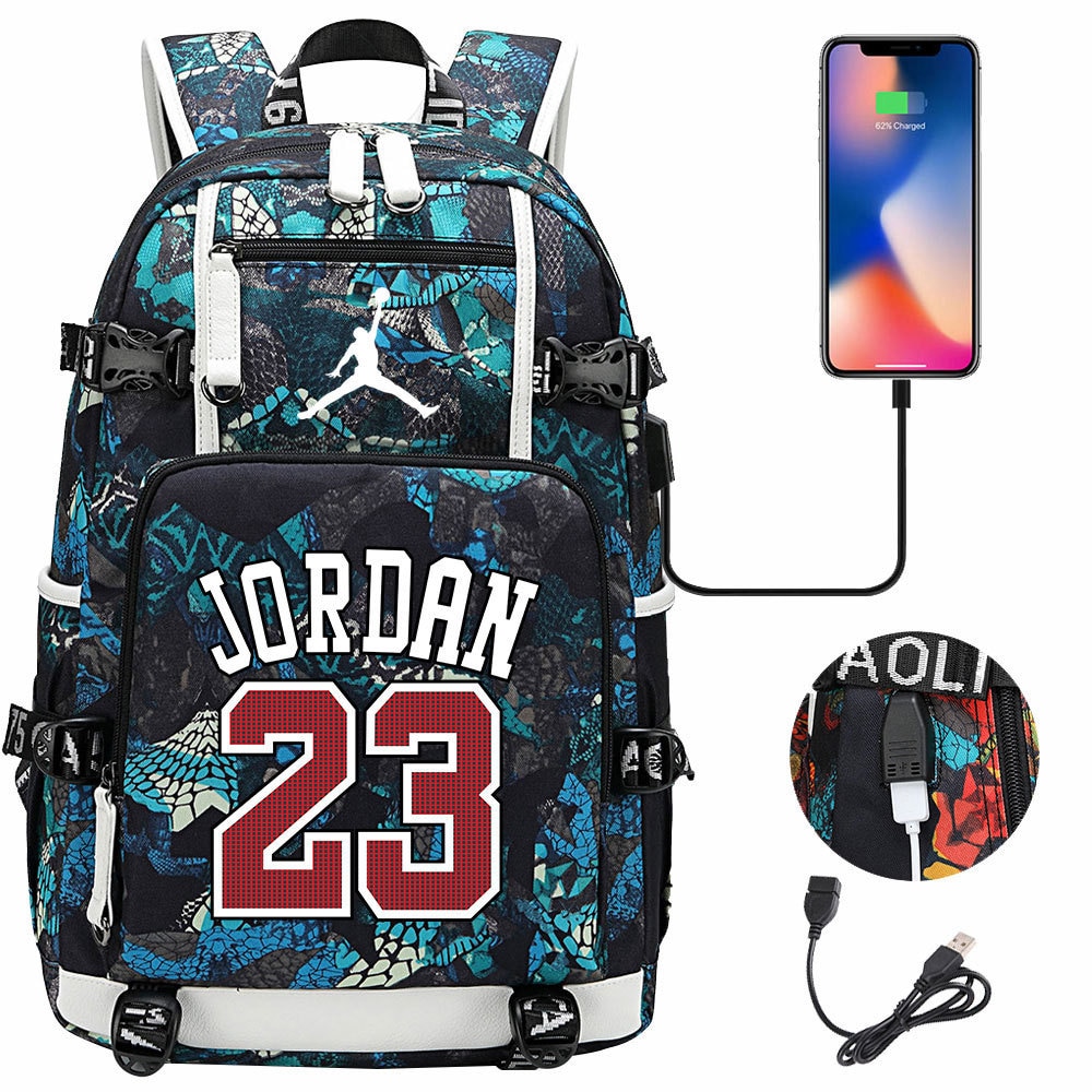 Jordan, rucsac din poliester cu imprimeu snake camo, port USB extern, rezistent la apa, compartiment pentru laptop, Multicolor