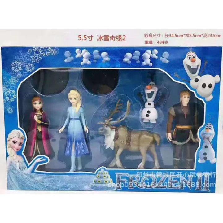 Set jucarii Frozen 2 ISINI-CJ-K0497-260902-256, set de 5 piese din PVC cu Elsa, Anna, Kristoff, Sven si Olaf, 14 cm, Multicolor