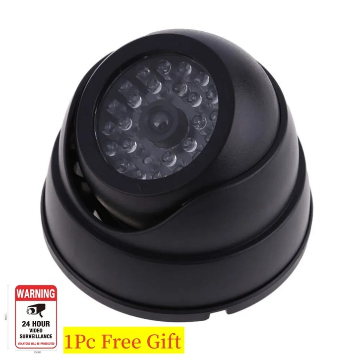 Фалшива куполна CCTV камера K0323-0805-CJ452, симулиран IR LED, черна, работи с 2x AA