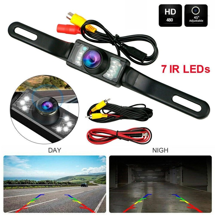 Camera de marsarier K0323-0807-CJ11356, unghi larg 170°, vizibilitate nocturna 7 IR LED, 480 TVL, senzor CMOS color, IP67, negru