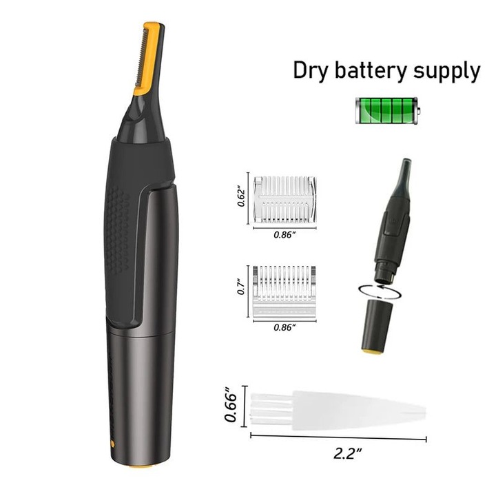 Trimmer electric pentru nas si urechi K0323-0805-CJ2303, precis, ultra-subtire, rezistent la apa, pe baterie, negru/gri
