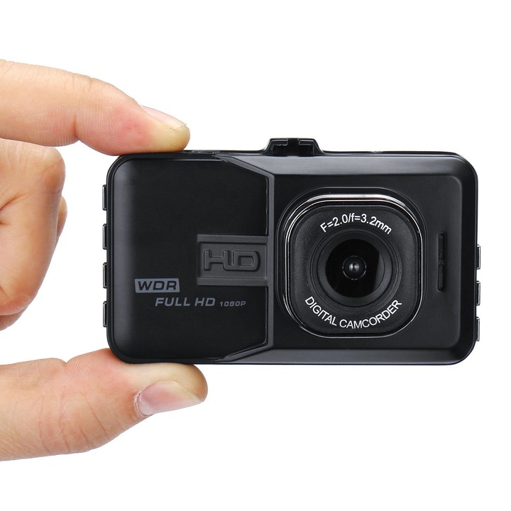Camera auto DVR XD101 K0323-0807-CJ9364, dual lens, Full HD 1080p, unghi larg 170°, ecran 3.0 inch, inregistrare loop, G-sensor, monitorizare parcare, include camera spate, negru