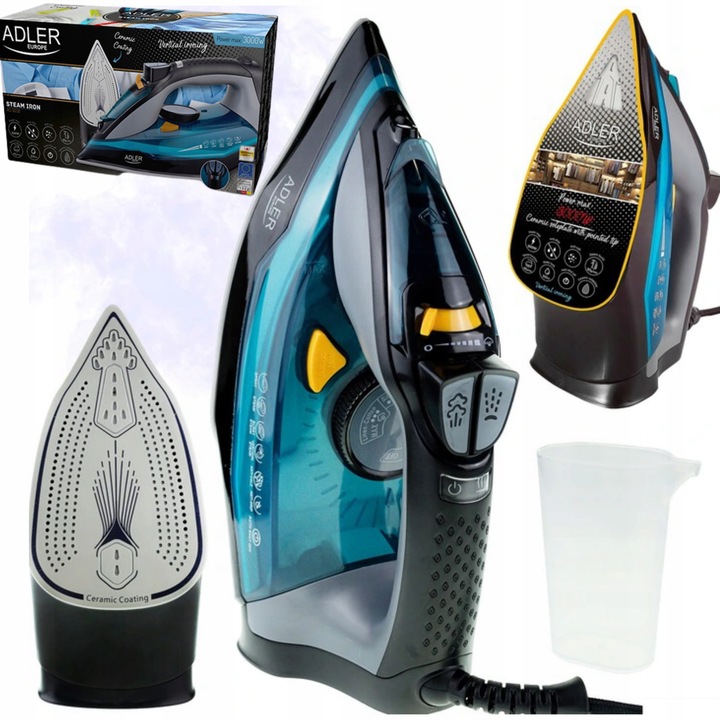 Fierbator cu aburi ceramic 3000W Adler, 350ml, functie anti-calcar