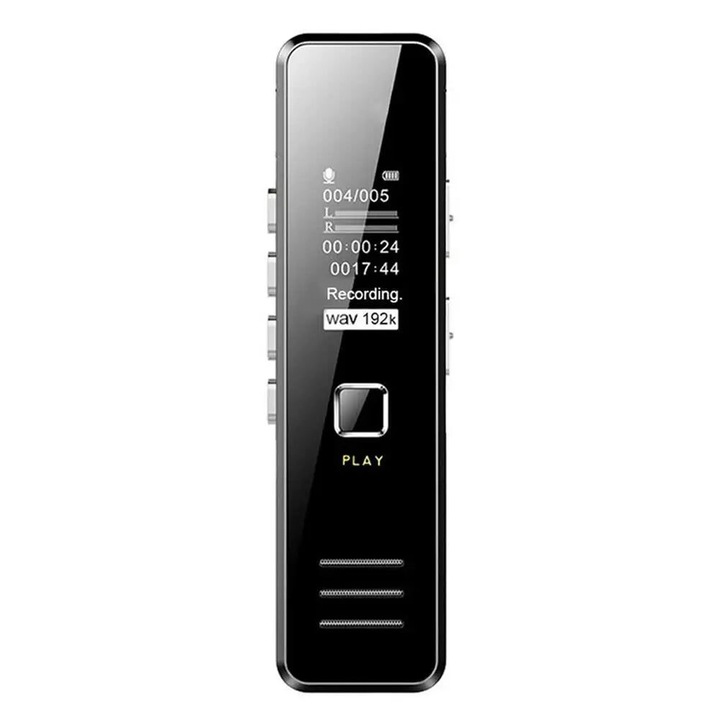 Дигитален рекордер K0323-0805-CJ1307, 1.2 инча OLED екран, WAV/MP3, вграден високоговорител, поддръжка на TF до 32GB, 20 часа живот на батерията, USB 2.0, метален, черен