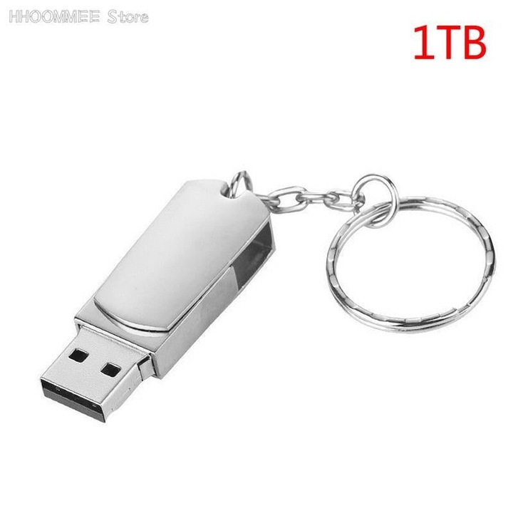 USB 3.0 флаш памет K0323-0805-CJ1855, метален въртящ се с ключодържател, 1TB/2TB, сребрист