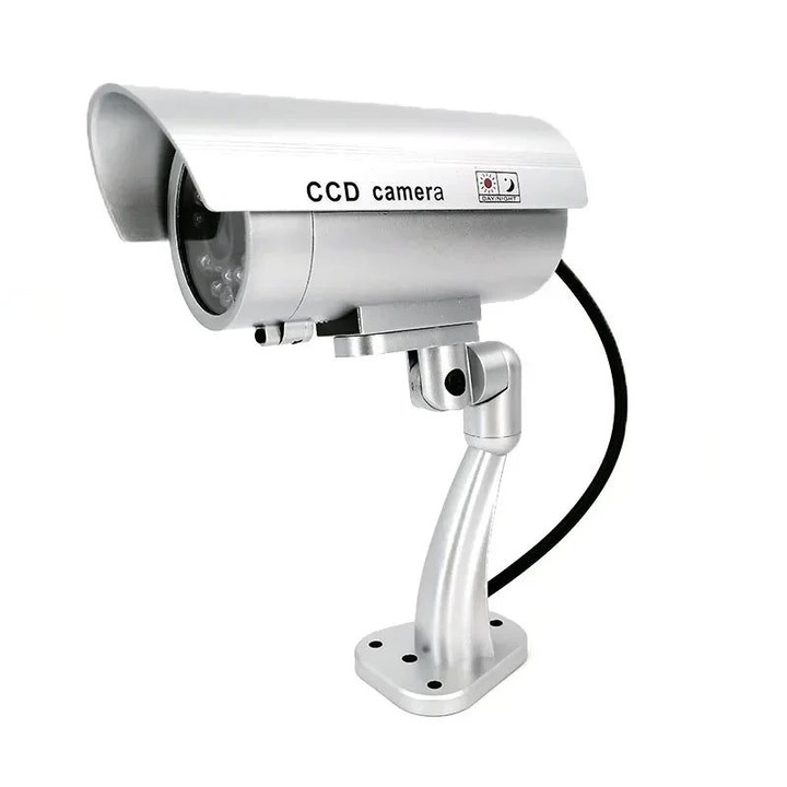 Имитационна охранителна камера K0323-0807-CJ8386, мигащ червен LED, водоустойчива, работи с 2x AAA, сребриста