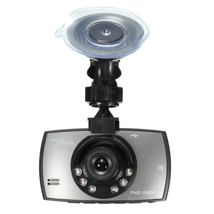 Camera auto DVR K0323-0807-CJ10667, FHD 1080P, obiectiv 110° wide, G-sensor, detectie miscare, ecran 2.5 inch, montura cu ventuza, negru