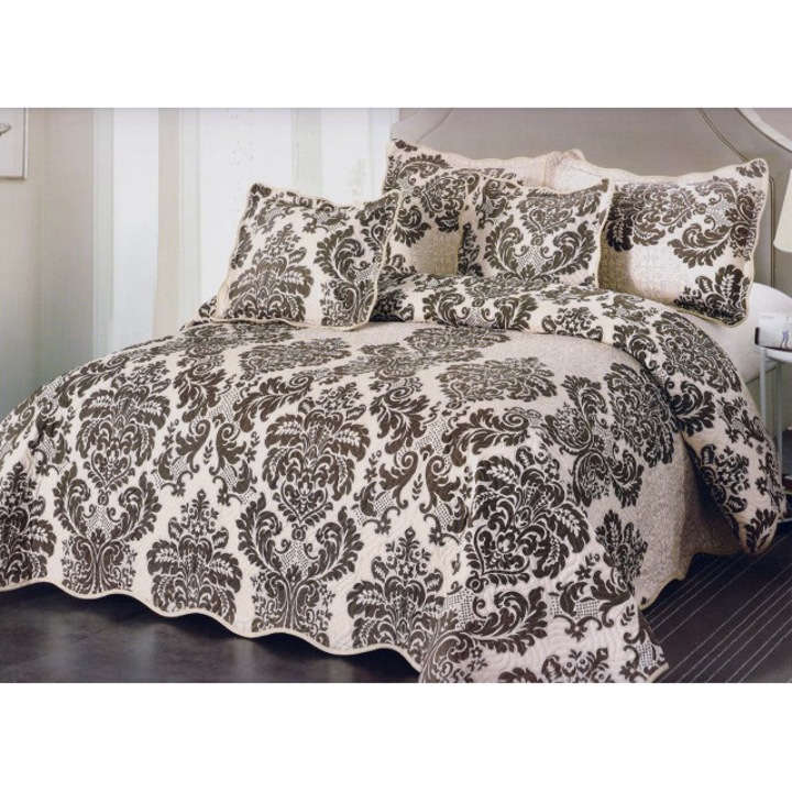 Set Cuvertura Pentru Pat 2 Persoane din Bumbac, 5 Piese Maro Bej