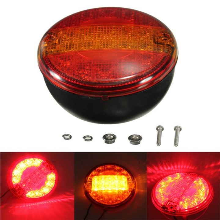 Lumina stop/semnal spate rotunda LED K0323-0805-CJ5129, carcasa ABS, 3 functii (stop/pozitie/semnal), montaj cu bolt, terminale spade, 12/24V, 140 mm, rosu/portocaliu