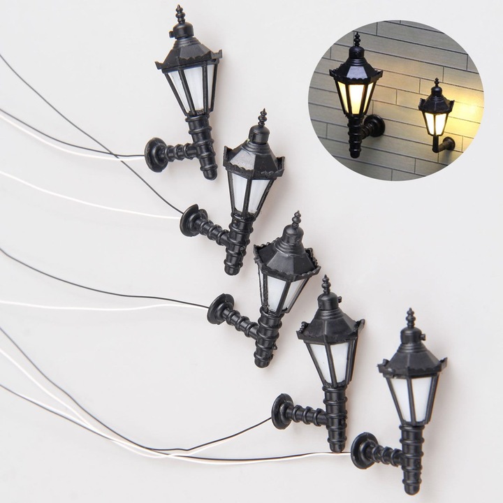LED лампи за макети (стълбове за осветление) K0323-0805-CJ5662, мащаб 1:25, 3V, 20mA, ABS пластмаса, черни, комплект 5 бр., височина прибл. 4,3 см