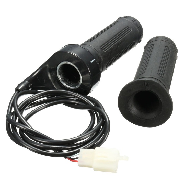 Въртяща се ръкохватка за газ с 3 жици K0323-0807-CJ10495, 24V/36V/48V, за електрически скутер/велосипед, за кормило 7/8" (22 мм), черна, комплект 2 бр. (работи от дясната страна, включва лява ръкохватка)
