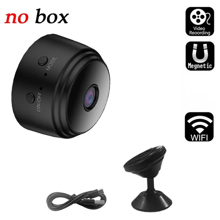 Мини Wi-Fi камера за наблюдение Mobile A9 K0323-0805-CJ5127, 1080P HD, ъгъл 150°, H.264, поддръжка на TF карта до 128GB, батерия 150mAh, черна