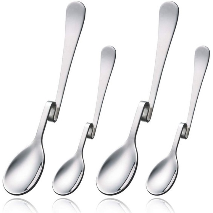 Linguri lungi pentru bauturi Gmk0378-260731-03, inox cu maner curbat, argintiu, set 4 buc, rezistente la masina de spalat