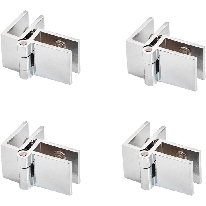 Üveajtó zsanérok GMk0378-260724-17, cinkötvözet, 5-8 mm-es üveghez, ezüst, 4 db-os készlet, 54×24×21.5 mm