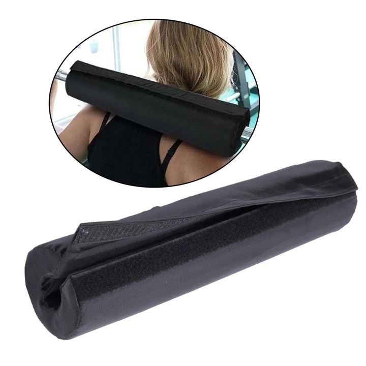 Rúd támasztó párna (barbell pad) habból, vízálló nylon huzattal, fekete, 35 cm