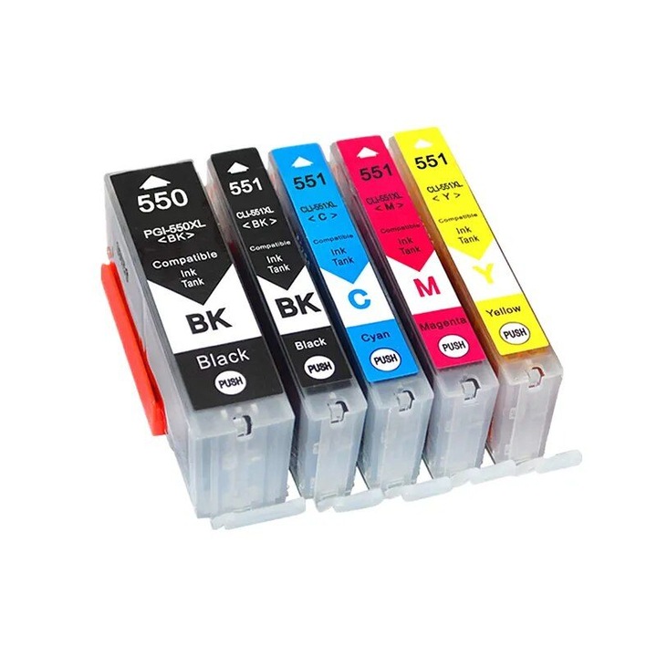 Kompatibilis Canon PGI-550XL/CLI-551XL tintapatron chippel, 5 db-os készlet (PBK+BK+C+M+Y), többszínű, 26 ml (fekete)/14 ml (PBK, C, M, Y)