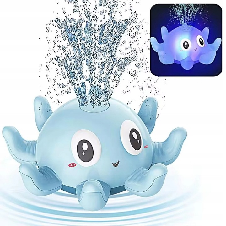 Oktopus Interaktív LED-es Fürdőjáték, Vízifúvóka, Kék